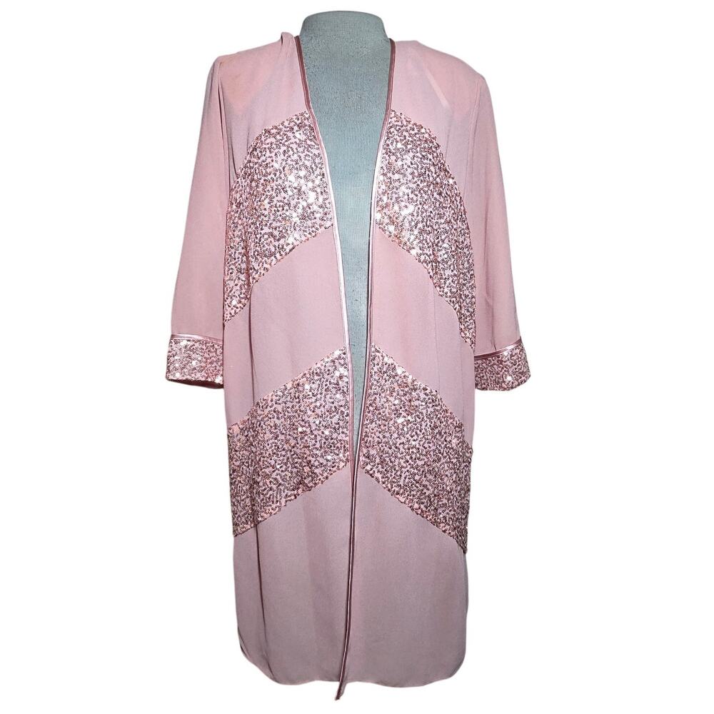 Pink Open Front Sequin Cardigan Blouse Size 18